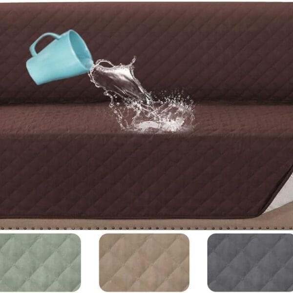 H.VERSAILTEX Couch Cover, Sofa Covers for 3 Cushion Couch, Dog Couch Cover Protector, Furniture Covers for Pets, 100% Waterproof Cover with Non-Skid Backing & Elastic Straps(Sofa, Chocolate)