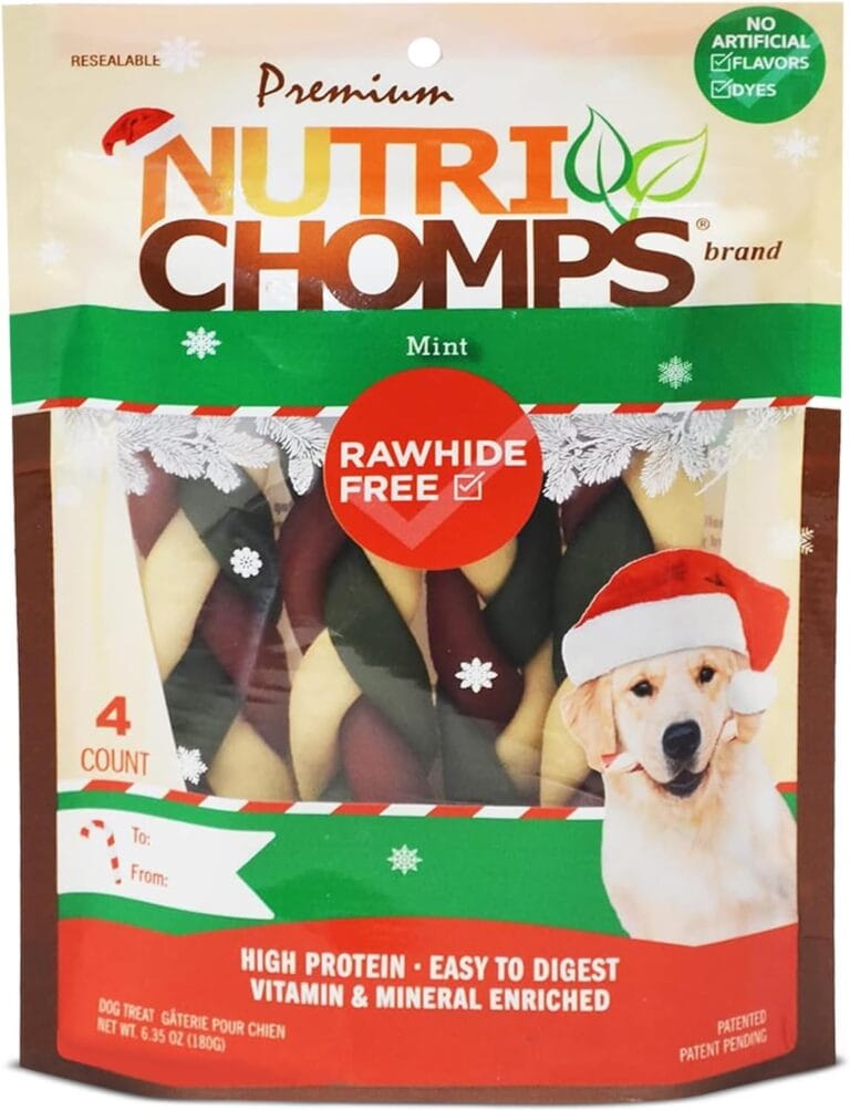 NutriChomps Dog Chews, 6 inch Braids, Mint Flavor, 4 count, Easy to Digest, Rawhide Free, Holiday Stocking Stuffer Treats, Christmas Gift for Dogs