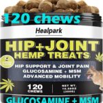 Hemp Hip and Joint Supplement for Dogs - Glucosamine for Dogs - Chondroitin, Hemp Oil, MSM & Turmeric - Support Joint Mobility, Joint Pain Relief, Hip Dysplasia, Arthritis Health Care - 120 Chews