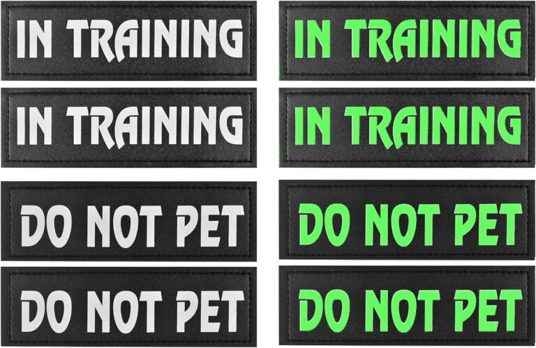 4 Pcs DO NOT PET Dog Harness Patches with Hook Backing, in Training Patch Tactical Dog in Training Harness, Reflective and Removable Tags (6.2 X 1.9) Inch