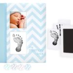 Pearhead Baby Memory Book  First 5 Years Baby Milestone & Pregnancy Journal with Clean-Touch Ink Pad for Handprint or Footprint, Gender-Neutral Newborn Keepsake, Blue Chevron