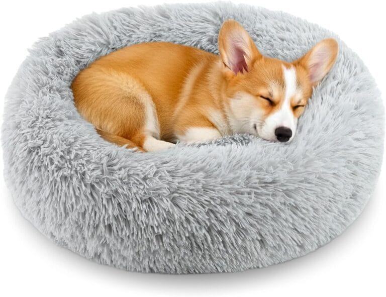 Calming Anti-Anxiety Donuts Dog And Cat Bed, Round Fluffy Soft Washable Small Medium Pet Bed For Puppy And Kitten, Cuddler Warming Comfortable Cushion, Luxury Anti-Slip Waterproof Mute Base 20in Gray