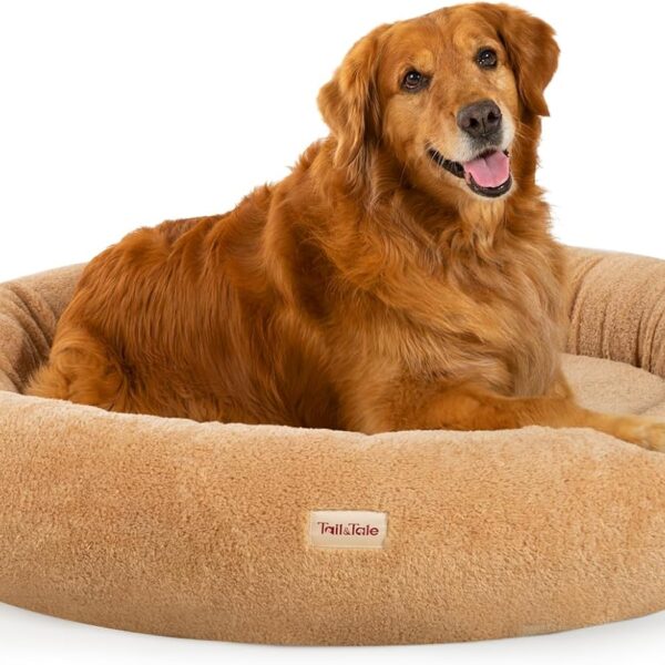 Self-Warming Calming Donut Dog Bed for Large Dogs  Orthopedic Memory Foam Round Dog Bed for Anxiety Relief & Senior Joint Support, Waterproof Liner, Washable Removable Cover & Non-Slip Bottom