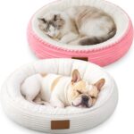 2 Pack Cat Beds for Indoor Cats 20 Inches Washable Round Donut Pet Bed Cushion Self Warming for Cats, Small Dogs, Puppy, and Kitten(Pink, White)