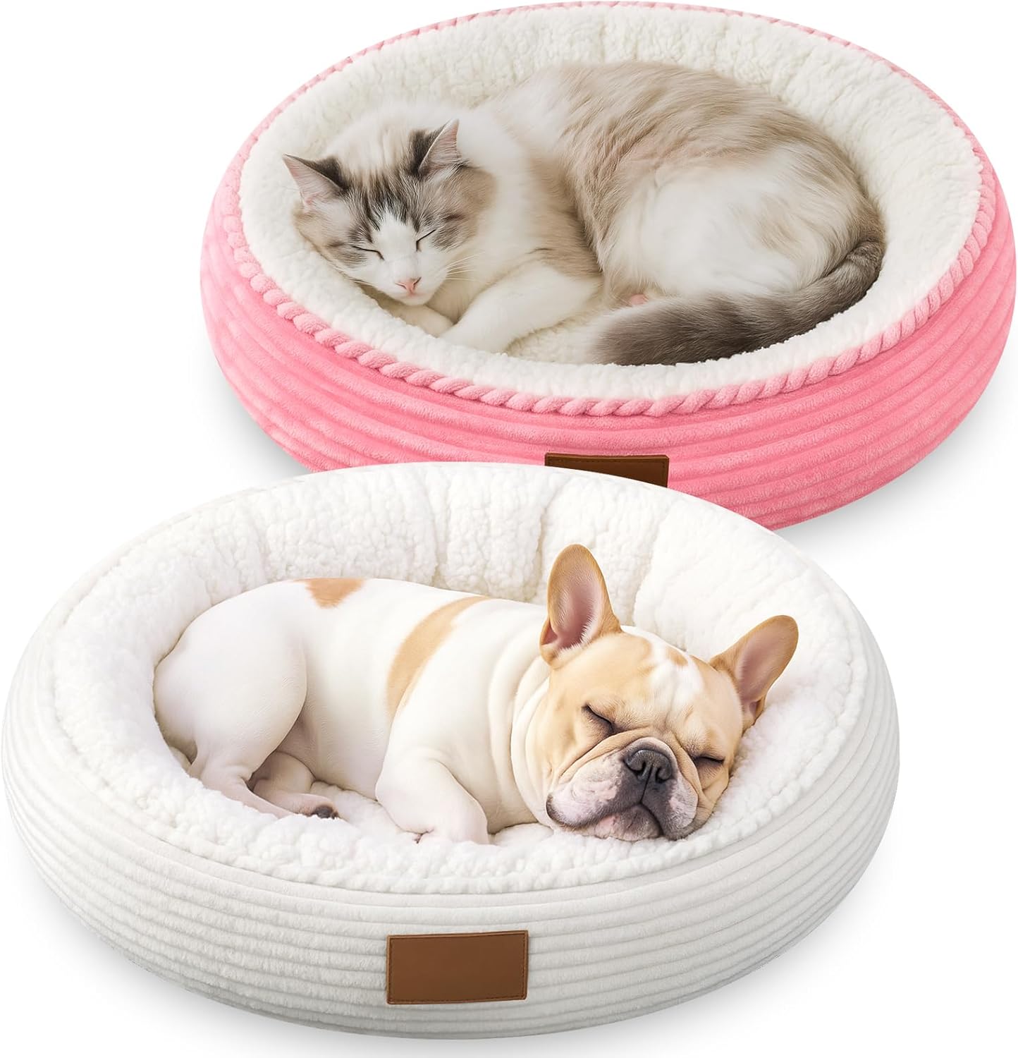 2 Pack Cat Beds for Indoor Cats 20 Inches Washable Round Donut Pet Bed Cushion Self Warming for Cats, Small Dogs, Puppy, and Kitten(Pink, White) 2 Pack Cat Beds for Indoor Cats 20 Inches Washable Round Donut Pet Bed Cushion Self Warming for Cats, Small Dogs, Puppy, and Kitten(Pink, White)