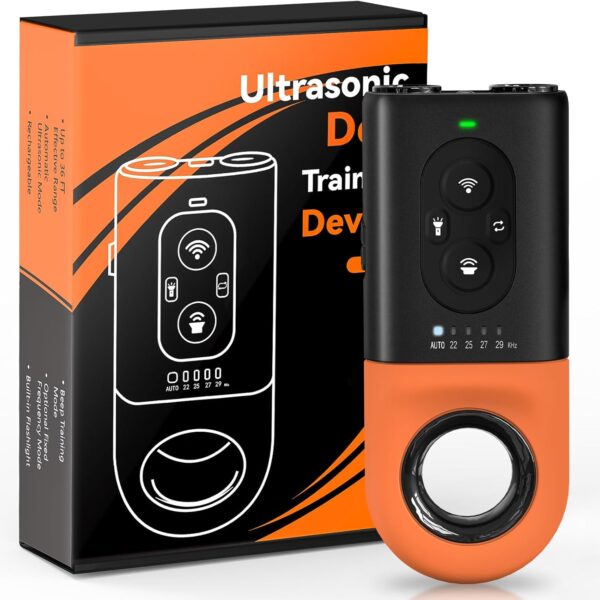 Dog Bark Deterrent Devices, Anti Barking Device for Dogs with Dual Emitters, 35 ft Range, LED Flashlight, Rechargeable Handheld Trainer, Safe & Effective, Stop Neighbors Dog