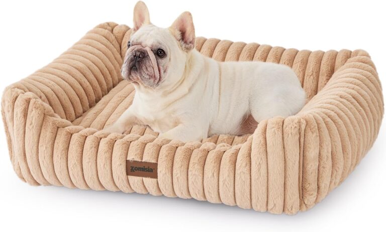 Dog Bed Medium Size Dog - Large Rectangle Orthopedic Pet Bed with Fluffy Washable Cover and Anti-Slip Bottom, 30x24x9inches, Beige