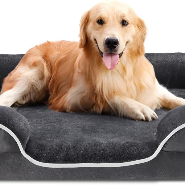 DUMOS 42x32 Inch Orthopedic Dog Beds for XL Large Sized Dogs, Machine Washable Cover Pet Bed, Anti-Slip Waterproof Memory Foam Couch Bed for Indoor Dogs and Cats, Grey