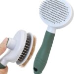 Pet Self-Cleaning Slicker Brush for Dogs & Cats, Deshedding Grooming Comb, Removes Loose Undercoat Hair & Mats, Skin-Friendly Massaging Tool for Long/Short Fur, Large & Small Breeds (Green)