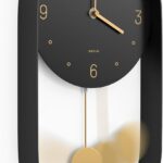 Driini Modern Pendulum Wall Clock - Decorative and Unique Metal Frame, with 8 Inch Face - Contemporary, Minimalist Design, with Silent Battery Operation - Includes Both Black and Gold Pendelum