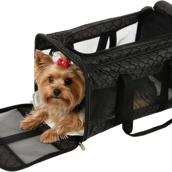 Sherpa Pet Carrier Airline Approved with Spring Wire Frame - Cat & Dog Carrier for In-Cabin Travel, Mesh Ventilation, Locking Zippers - Black Lattice, Large