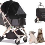 HPZ Pet Rover Lite Premium Light-Weight Dog/Cat/Pet Stroller Travel Carriage with Convertible Compartment/Zipper-Less Entry/1-Hand Quick Fold/Aluminum Frame for Small & Medium Pets (Black 2nd-Gen.)