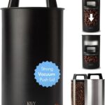 KIVY Vacuum Coffee Canister - Push Lid Preserves Coffee Aroma & Oil - Stainless Steel Airtight Coffee Canister - Container for Ground & Coffee Bean Storage - Coffee Storage Jar - Removes Excess Air