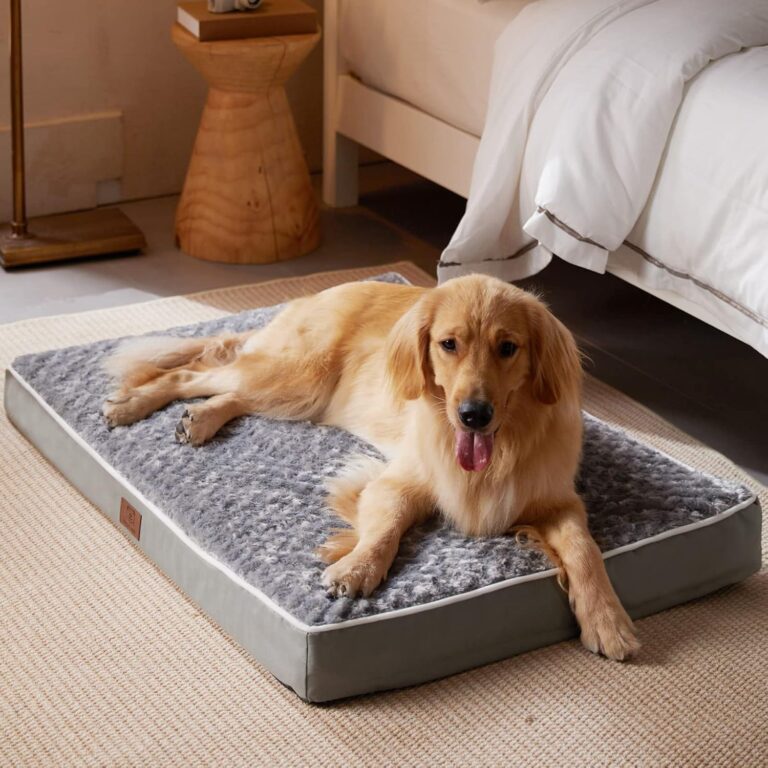 WNPETHOME Orthopedic Large Dog Bed, Extra Large Waterproof Dog Bed with Removable Washable Cover & Anti-Slip Bottom,Egg Crate Foam Pet Bed Mat,Soft Rose Plush Pet Crate Mat
