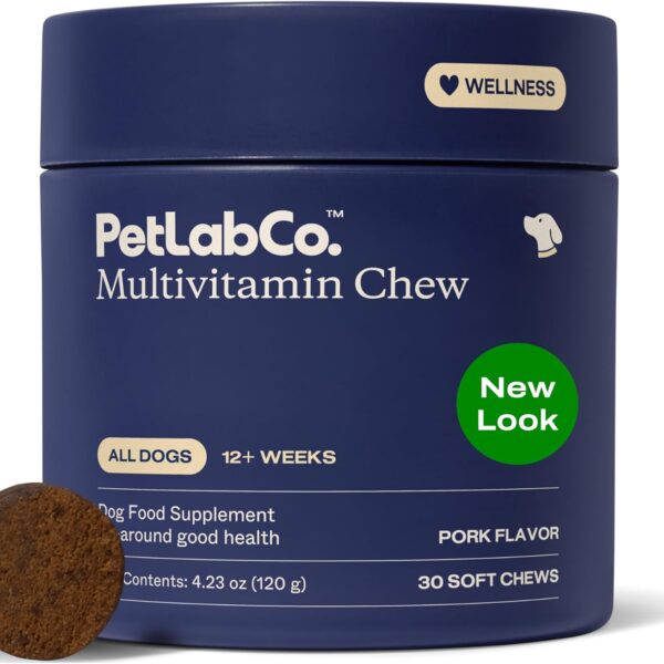 PetLab Co. 22 in 1 Dog Multivitamin - Support Dog's Immune Response, Skin, Coat, Joints & Overall Health - Vitamins A, E, D, B12, Minerals, Antioxidants - Chewable Pork Flavor - Packaging May Vary