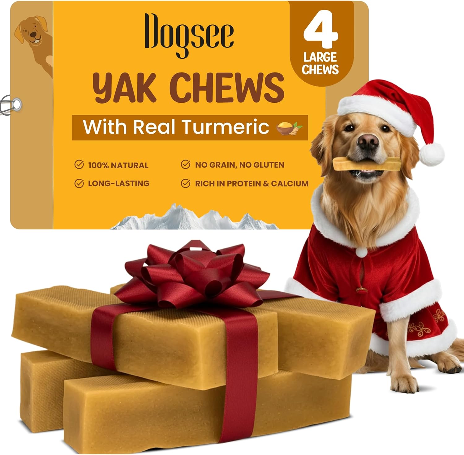Dogsee Yak Cheese Himalayan Dog Chews with Turmeric 1lb (Large - 4 Bars) | 100% All Natural | Treats for Large Breed | Dog Chews Long Lasting for Joint Inflammation | High Protein | Dental Sticks Dogsee Yak Cheese Himalayan Dog Chews with Turmeric 1lb (Large - 4 Bars) | 100% All Natural | Treats for Large Breed | Dog Chews Long Lasting for Joint Inflammation | High Protein | Dental Sticks