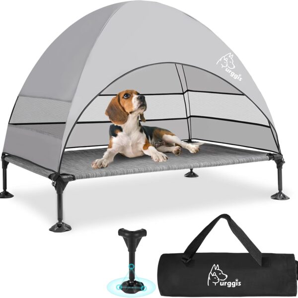 Upgraded Elevated Dog Bed with Canopy, Portable Raised Outdoor Dog Bed with Stable Anti-Slip Feet, Wider Shade Pet Bed Cot, Raised Dog Beds for Large Dogs Camping, Indoor & Outdoor Use