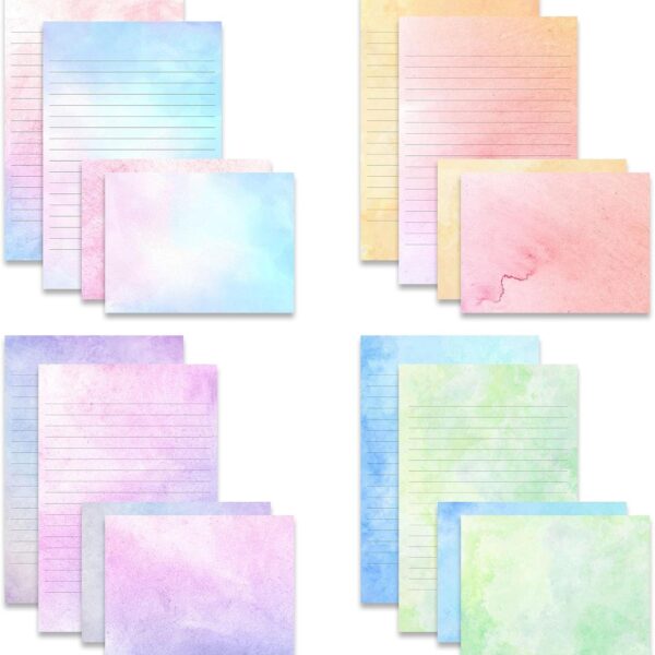 72 Pieces Stationery Set with Envelopes (48 Lined Watercolor Sheets + 24 Matching Envelopes), 8 Unique Designs, 5.5 x 8.25 inch Double Sided Printing stationery paper for Letter Writing