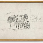 Roslynity Framed Canvas Wall Art Vintage Print Paintings Western Cowboy Horses Sketch Minimalist Neutral Retro Aesthetic Artwork for Home Living Room Bedroom Bathroom Wall Decor (8"x10")