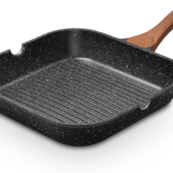 ESLITE LIFE 9.5 Inch Nonstick Grill Pan for Indoor Cooking, Versatile Induction Square Large Grilling Skillet Steak Pan for Stove Tops, PTFE & PFOA Free, Black