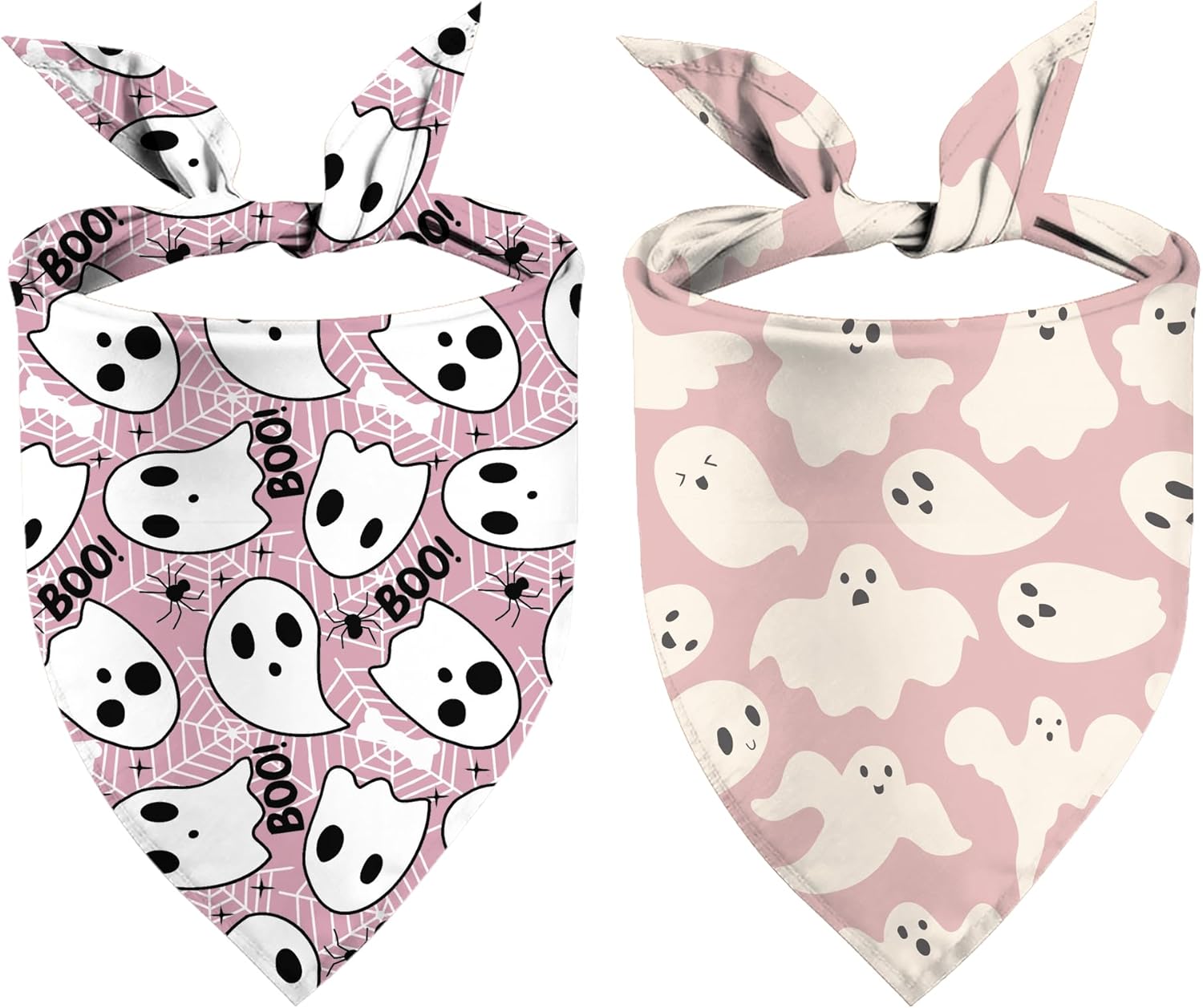 Pink Halloween Dog Bandana - Ghosts Boo Puppy Scarf Dog Outfits - 2 Pcs Adjustable Triangle Reversible Pet Bandanas for Small Medium Large Dogs Pink Halloween Dog Bandana - Ghosts Boo Puppy Scarf Dog Outfits - 2 Pcs Adjustable Triangle Reversible Pet Bandanas for Small Medium Large Dogs