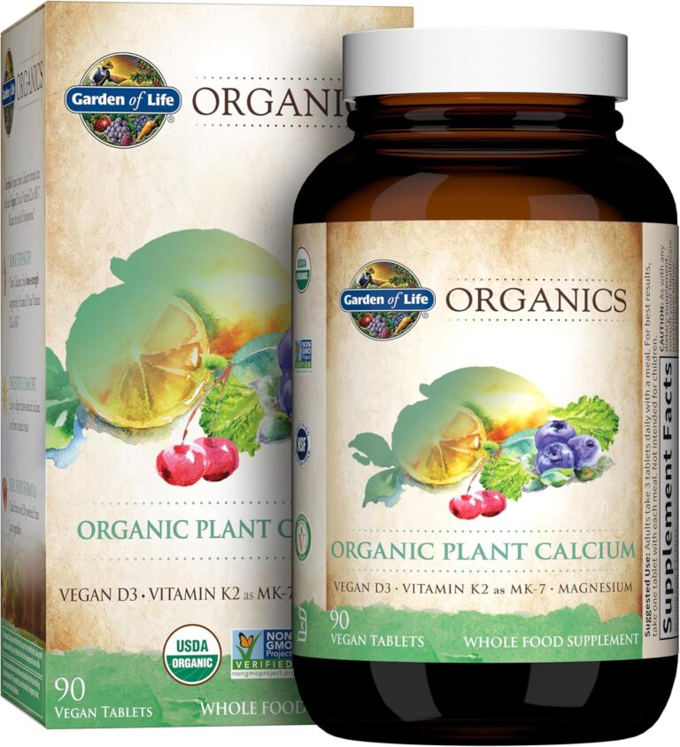Garden of Life Calcium Supplement with Magnesium & Organic Vitamin D3 K2, Made from Whole Foods, Gluten-Free, 90 Count