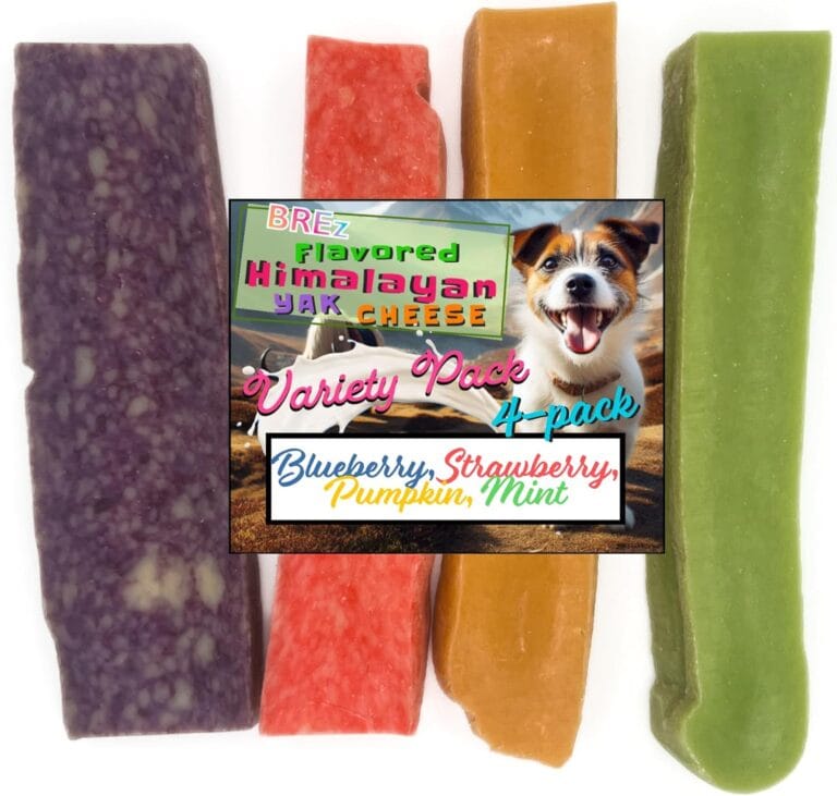 Flavored Himalayan Yak Cheese Chew  Made with Natural Fruit Puree, Protein-Rich Dog Treats  No Added Sugar or Preservatives Included Flavors Blueberry, Strawberry, Pumpkin, Mint