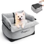 BurgeonNest Dog Car Seat for Small Dogs, Fully Detachable and Washable Cat Carseats Under 25 lbs, Soft Pet Booster Seats with Storage Pockets and Clip-On Leash Portable Car Travel Carrier Bed, Grey