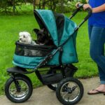 Pet Gear NO-Zip Double Pet Stroller, Zipperless Entry, for Single or Multiple Dogs/Cats, Plush Pad + Weather Cover Included, Large Gel-Filled Tires, Jade
