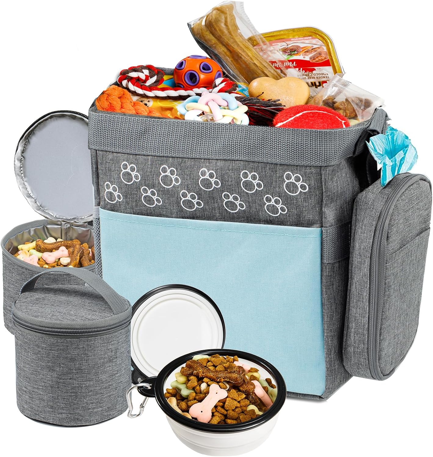 Dog Travel Bag with Treat Pouch, Airline Approved Dog Bags for Traveling, 2 Dog Food Travel Container, 2 Travel Bowls, Weekend Dog Travel Bag for Supplies, Dog Travel Kit Accessories Dog Travel Bag with Treat Pouch, Airline Approved Dog Bags for Traveling, 2 Dog Food Travel Container, 2 Travel Bowls, Weekend Dog Travel Bag for Supplies, Dog Travel Kit Accessories