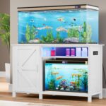 YITAHOME Aquarium Stand with Power Outlets, 55-75 Gallon Fish Tank Stand, Cabinet with RGB Light Strip Suitable for Turtle Tank, Reptile Terrarium, 900LBS Capacity,White