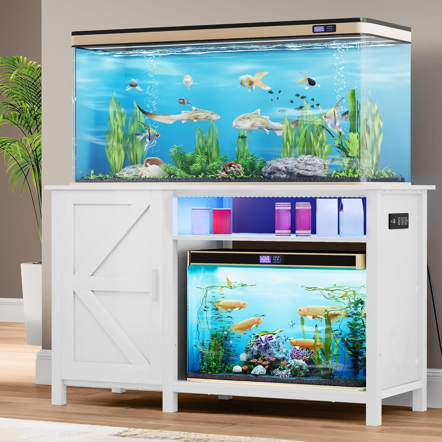 YITAHOME Aquarium Stand with Power Outlets, 55-75 Gallon Fish Tank Stand, Cabinet with RGB Light Strip Suitable for Turtle Tank, Reptile Terrarium, 900LBS Capacity,White YITAHOME Aquarium Stand with Power Outlets, 55-75 Gallon Fish Tank Stand, Cabinet with RGB Light Strip Suitable for Turtle Tank, Reptile Terrarium, 900LBS Capacity,White