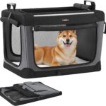 Feandrea Collapsible Dog Crate, 30-Inch Portable Dog Travel Crate for Medium Dogs, Oxford Fabric Pet Carrier with 4 Mesh Doors, Handles, Storage Pocket, Water Bottle Holder, Ink Black UPDC017B01