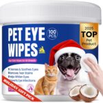 Dog Eye Wipes, Tear Stain Remover for All Dogs & Cats  Hypoallergenic & Deodorizing Eye Wipes for Dogs, Pet Eye Cleaner Wipes with Enzymes for Discharge, Crust, Mucus & Debris, Coconut (100 Ct)