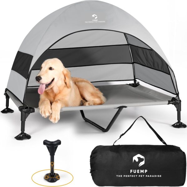 Elevated Dog Bed with Canopy |Included Travel Bag| |XL Size Portable Dog Bed|Widened Anti Slip Feet & Rain Resistant|Cooling|Elevated|Raised Cot for Large Dogs|Removable Shade