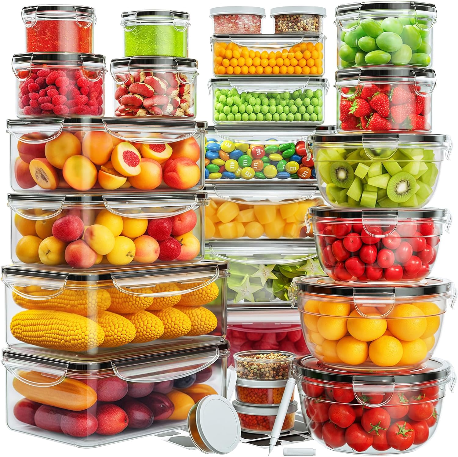 52 PCS Food Storage Containers with Lids Airtight (26 Lids & 26 Containers)- Reusable Plastic Leakproof Meal-Prep Container for Kitchen Storage Organization Microwave/Dishwasher Safe with Labels & Pen 52 PCS Food Storage Containers with Lids Airtight (26 Lids & 26 Containers)- Reusable Plastic Leakproof Meal-Prep Container for Kitchen Storage Organization Microwave/Dishwasher Safe with Labels & Pen