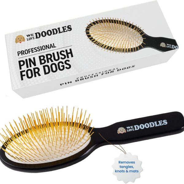 Pin Brush For Dogs, Pet Grooming Detangler Pin Dog Brush, Dog Brush For Shedding and Removing Loose Fur, Wood with Gold Plated Pins for Long Hair Pets