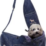 Noah & Paw Dog Sling Carrier for Small Dogs 3-10lb, Dog Sling for Small Dogs and Cats, Dog Carrier with Adjustable Padded Strap, Vegan Denim Lined with Fur, 3X Safety Features, Machine Washable