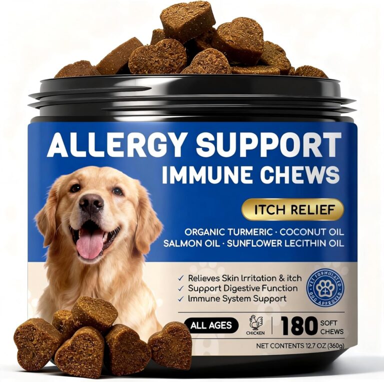 Dog Allergy Relief Chews - Dog Itching Skin Relief - 180 Chews - Anti-Itch, Hot Spots, Paw Licking - Immune Health - Omega 3 Fish Oil - Dry Itchy Skin and Coat Supplement
