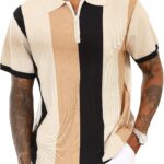 Men's Fashion Polo Shirts Vintage Striped Knitting Shirts Casual Slim Fit Golf Shirts