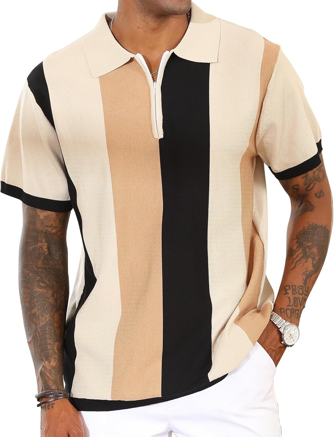 Men's Fashion Polo Shirts Vintage Striped Knitting Shirts Casual Slim Fit Golf Shirts Men's Fashion Polo Shirts Vintage Striped Knitting Shirts Casual Slim Fit Golf Shirts