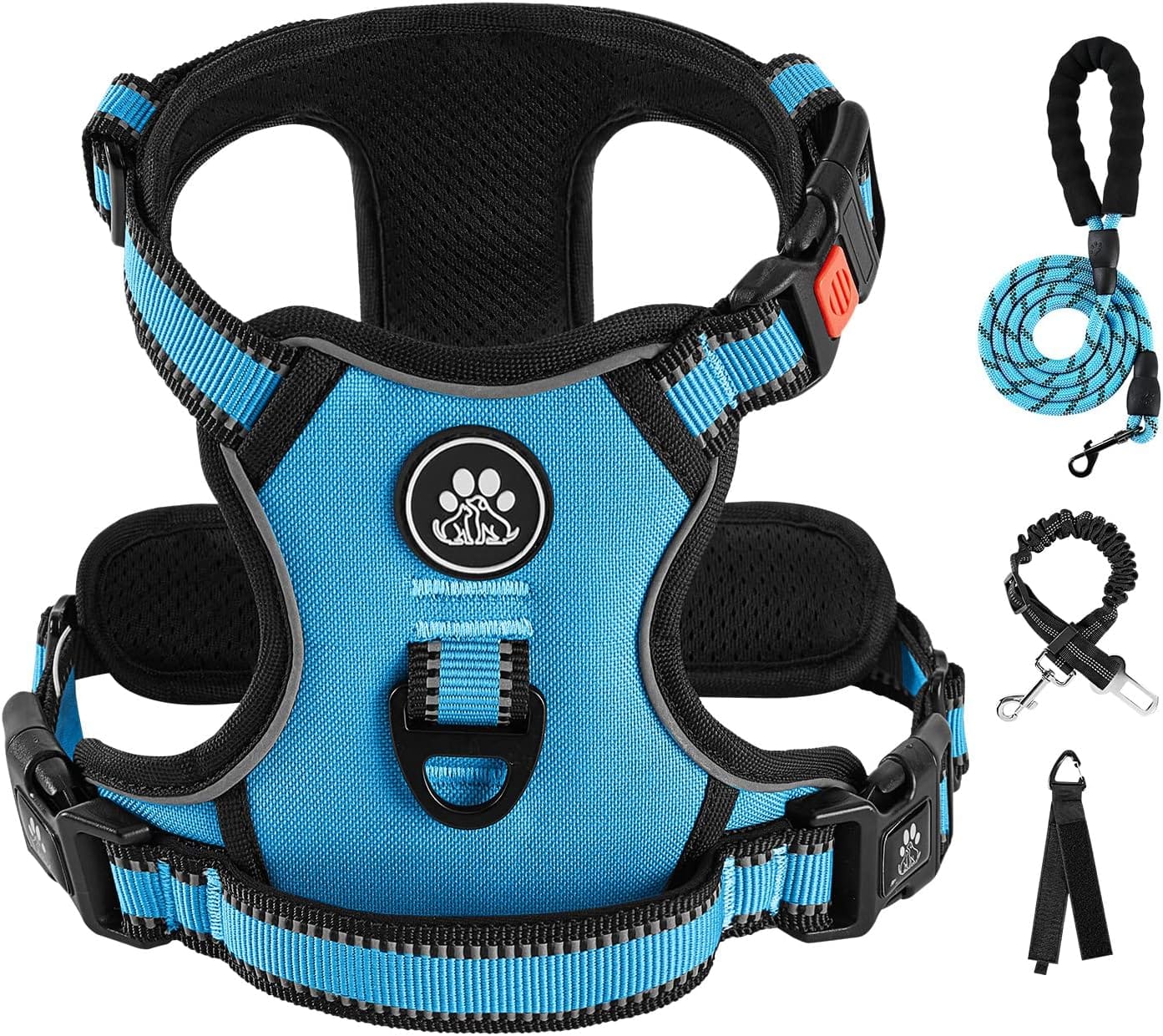 IVY&LANE No Pull Dog Harness for Medium Dogs, Dog Vest Harness with Leash, Safety Belt and Storage Strap, Fully Adjustable, 360 Reflective Strip, Soft Handle (Blue, M) IVY&LANE No Pull Dog Harness for Medium Dogs, Dog Vest Harness with Leash, Safety Belt and Storage Strap, Fully Adjustable, 360 Reflective Strip, Soft Handle (Blue, M)