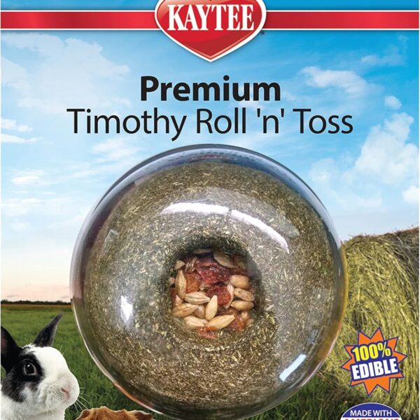 Kaytee Timothy Roll 'n' Toss Toy and Treat for Pet Rabbits, Guinea Pigs, and Chinchillas