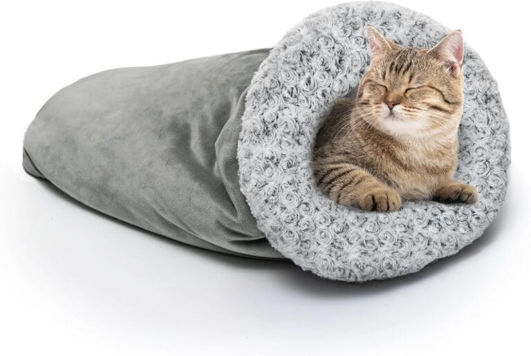 Cat Cave Bed for Indoor Cats, Warm Covered Cat Bed for Sleeping Relax Play, Cozy Fluffy Flannel Washable Kitten Tunnel Nest for Cold Weather