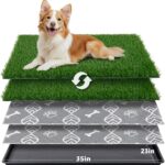 LOOBANI Large Dog Grass Pad with Tray - 35x23in Dog Litter Box with 2 Artificial Grass Patch + 2 Washable Pee Pads - Quickly Absorbency Indoor Outdoor Potty for Patio Balcony Apartment Use