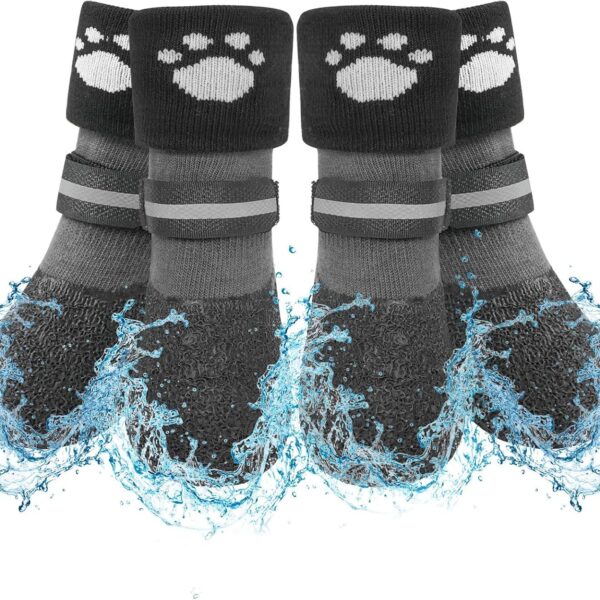 SCENEREAL Anti Slip Dog Socks Boots, Dog Shoes for Hot/Cold Pavement Snow Rain Days, Waterproof Grip Doggy Booties for Hardwood Floor, Winter Paw Protectors for Small Medium Large Senior Old Dogs