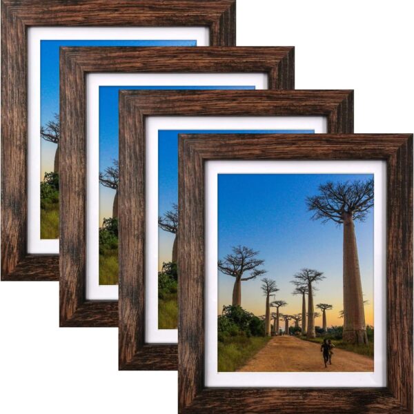 SESEAT 8x10 Picture Frames Rustic Brown with Mat Photo Frames 4 Packs for Tabletop or Wall