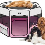 X-ZONE PET Dog Playpen Portable Pet Play Pens for Puppies, Cat, Rabbit, Chicks, Foldable Exercise Play Tent Kennel Crate, Indoor/Outdoor Travel Camping Pink Medium