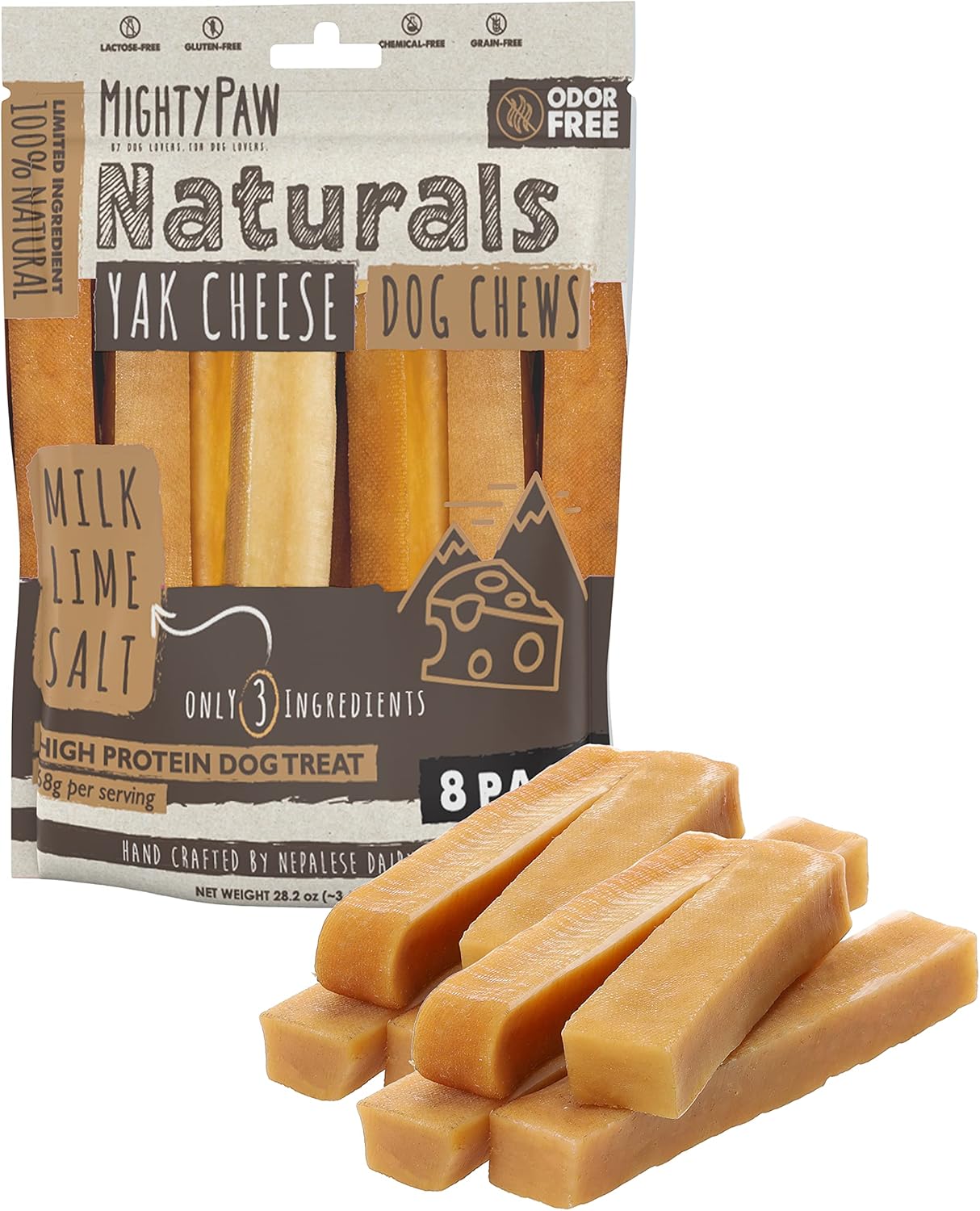 Mighty Paw Yak Cheese Chews for Dogs | All-Natural Long Lasting Pet Treats. Odorless and Great for Oral Health. Limited-Ingredient Chews for Puppies & Power-Chewers (Large, 8 Pack) Mighty Paw Yak Cheese Chews for Dogs | All-Natural Long Lasting Pet Treats. Odorless and Great for Oral Health. Limited-Ingredient Chews for Puppies & Power-Chewers (Large, 8 Pack)