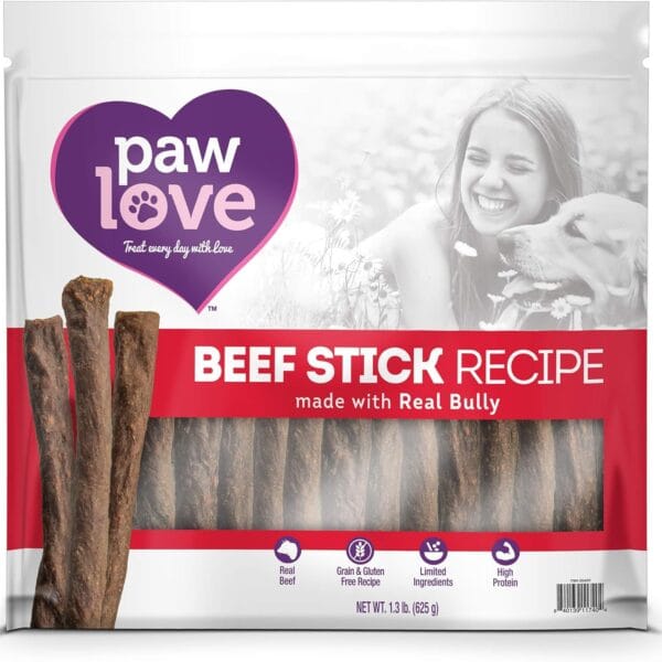 PawLove Quick and Crunchy Gourmet Beef Sticks - Small 1.3 lb (Pack of 1) - Light, Airy, High-Protein, Grain-Free, Great for One Dog